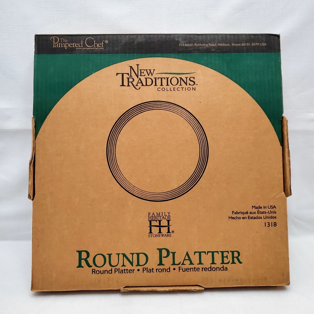 Pampered Chef New Tradition Stoneware●Round Platter W/Grip Net Pad●1318●NIB!